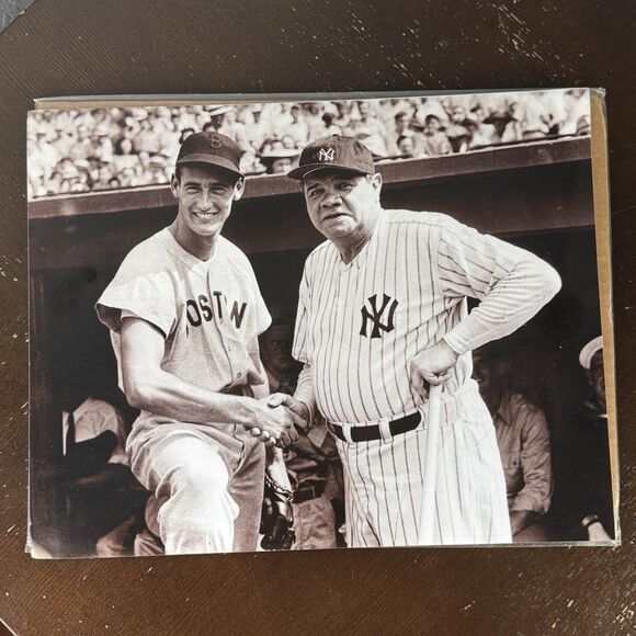 Babe Ruth & Ted Williams 11x14 Print With Cardboard Backer & Plastic Sleeve - Picture 1 of 8